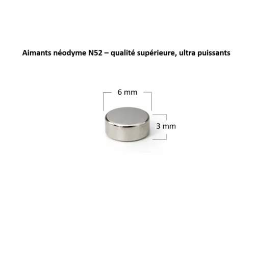 Schéma des dimensions d’un aimant néodyme N52 cylindrique, diamètre 6 mm et épaisseur 3 mm