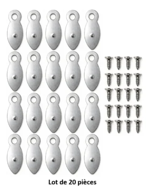 Lot de 20 attaches murales argentées avec vis pour cadres et tableaux