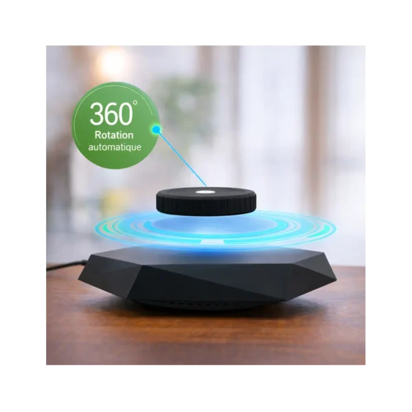 Socle de lévitation magnétique avec galette flottante en rotation automatique à 360