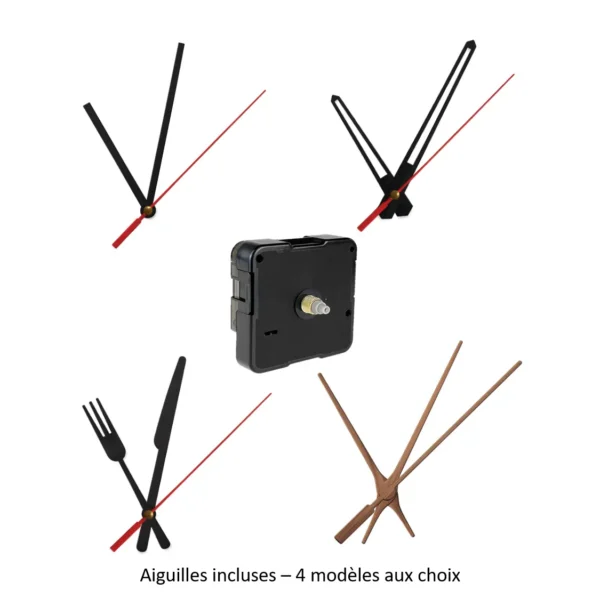 Quatre modèles d’aiguilles d’horloge inclus au choix.