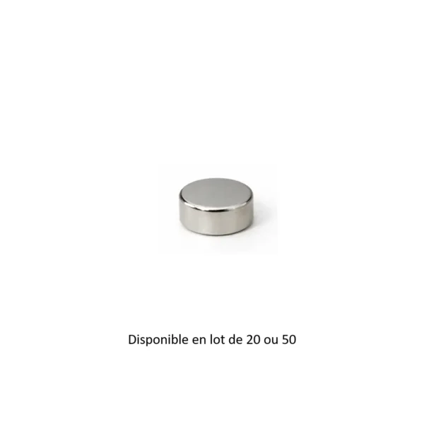 Aimant néodyme N52 6x3 mm Aiman néodyme N52 cylindrique 6 × 3 mm sur fond blanc, disponible en lot de 20 ou 50 pièces