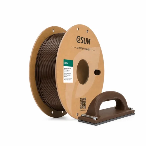 Bobine eSUN ABS+ marron avec une cale à poncer équipée de papier abrasif