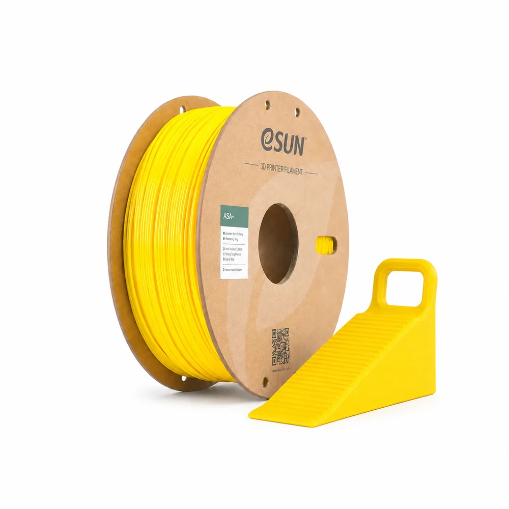 Bobine eSUN ASA+ jaune avec une cale de porte à poignée