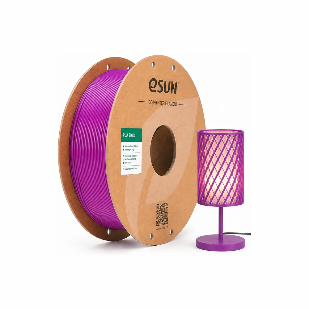 Bobine eSUN PLA Basic violet avec une lampe cylindrique ajourée
