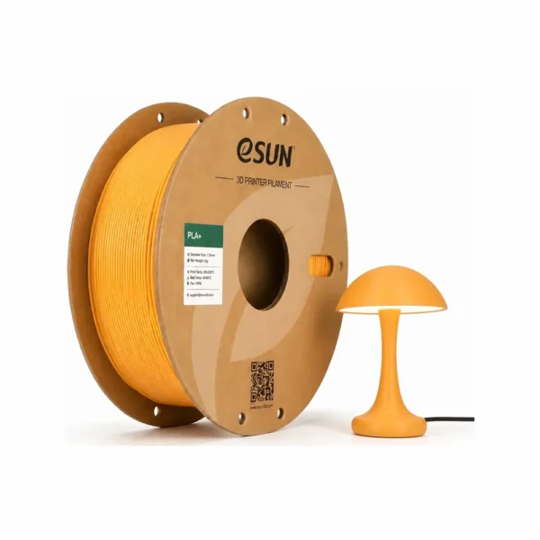 Bobine eSUN PLA+ abricot avec une lampe champignon aux lignes fines