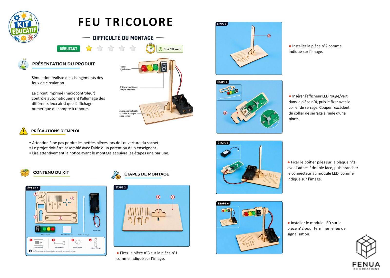 Notice de montage du feu tricolore en français, étapes illustrées