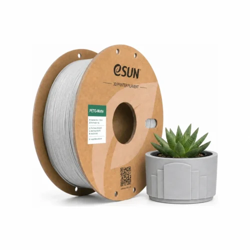 Bobine eSUN PETG Matte gris béton et cache-pot architectural imprimé en 3D