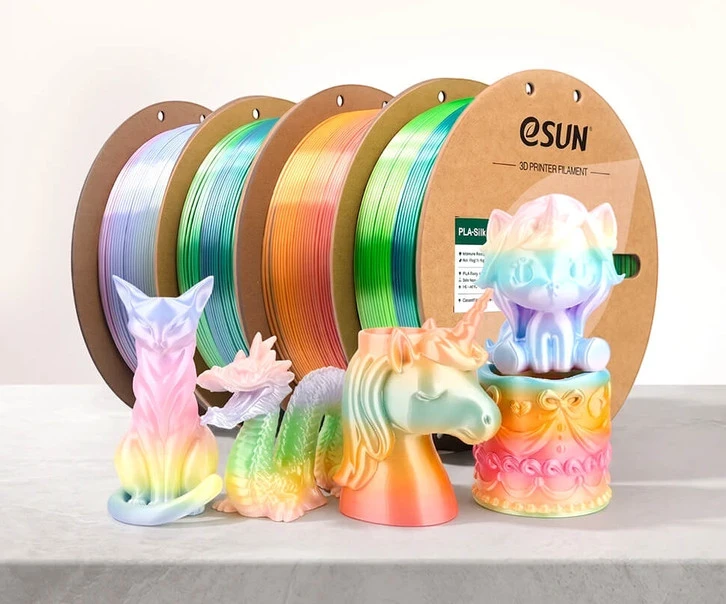 Bobines de filament PLA Silk Rainbow eSUN et décorations imprimées en 3D