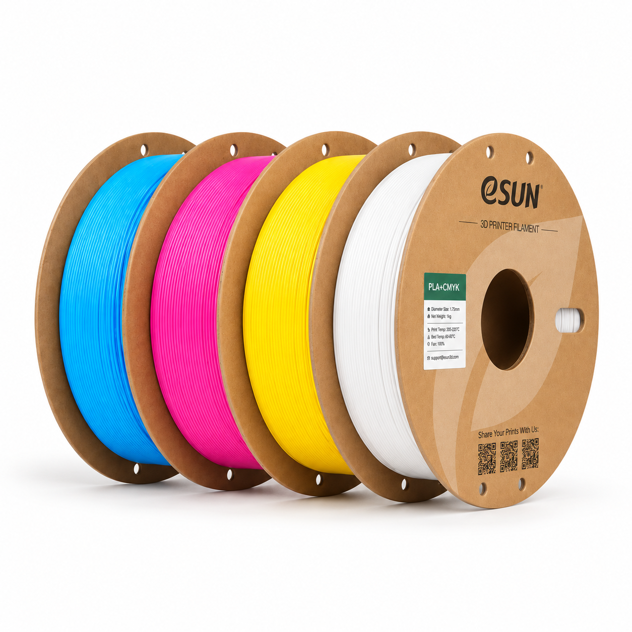 Kit de quatre bobines en carton eSUN PLA+ CMYK : cyan, magenta, jaune et blanc